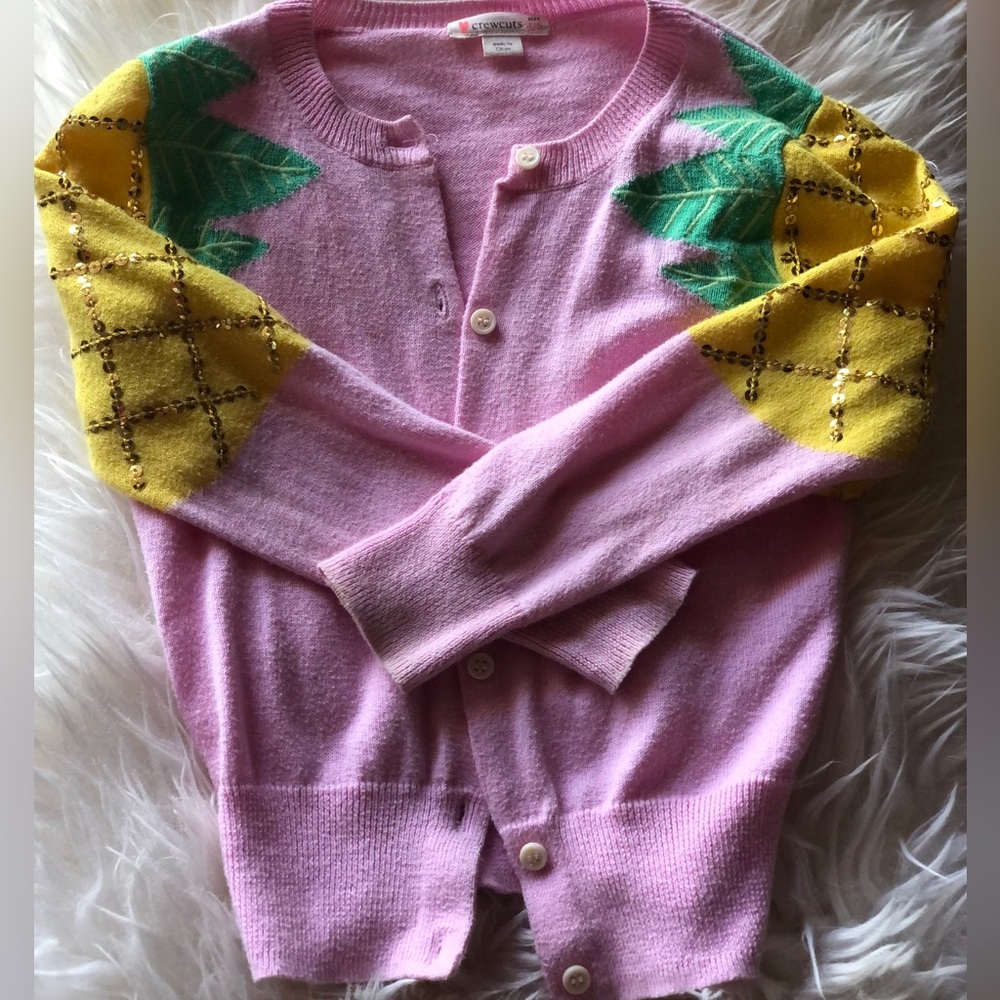 J crew crewcuts pink pineapple golden sequin cardigan